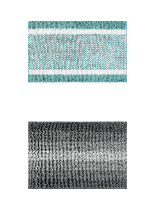 Unique Bargains 2 Pcs Chenille Soft Plush Shaggy Bathroom Rug Black/Green 20" x 32"