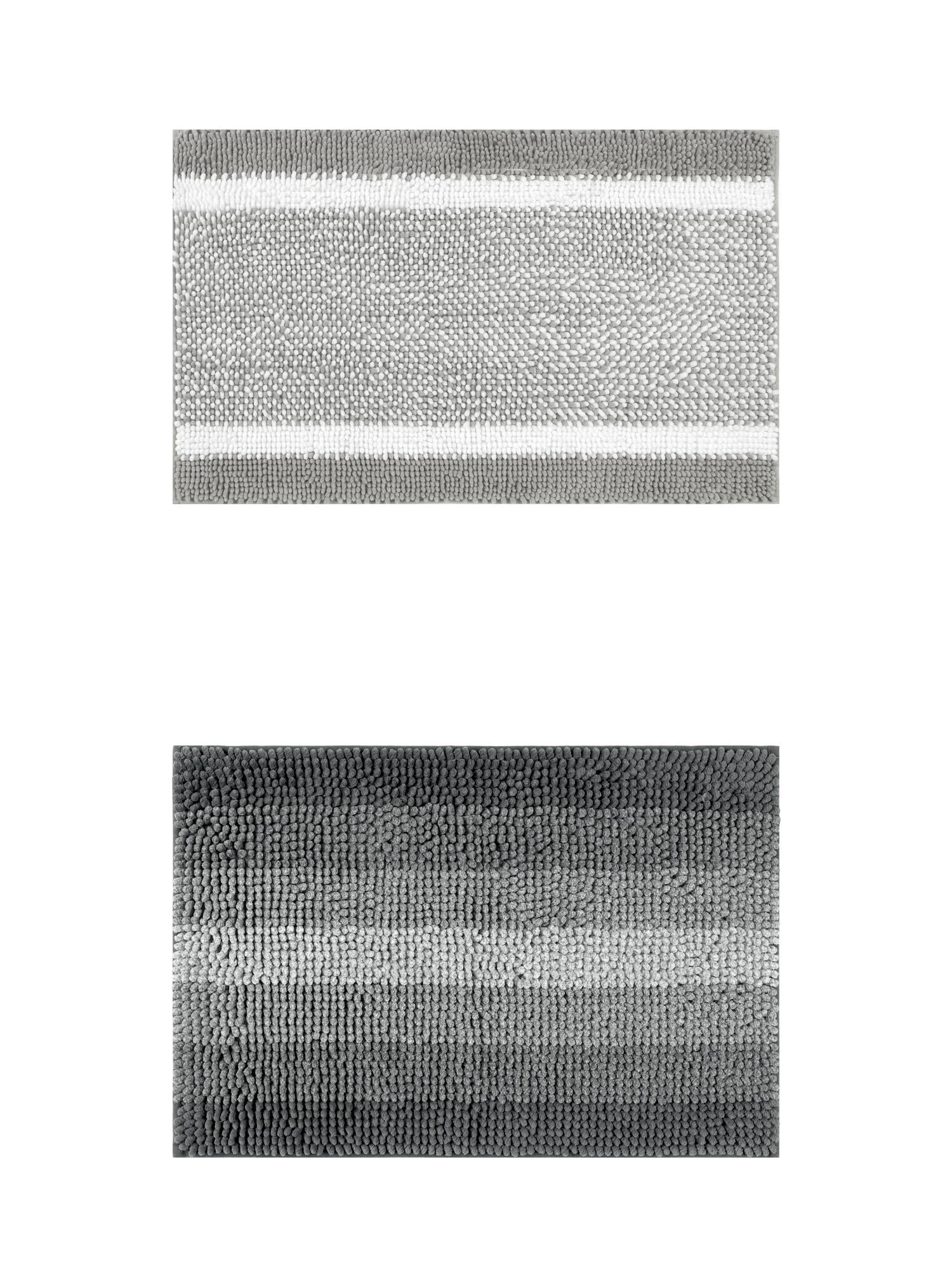 Unique Bargains 2 Pcs Chenille Soft Plush Shaggy Bathroom Rug Black/Grey 20" x 32"