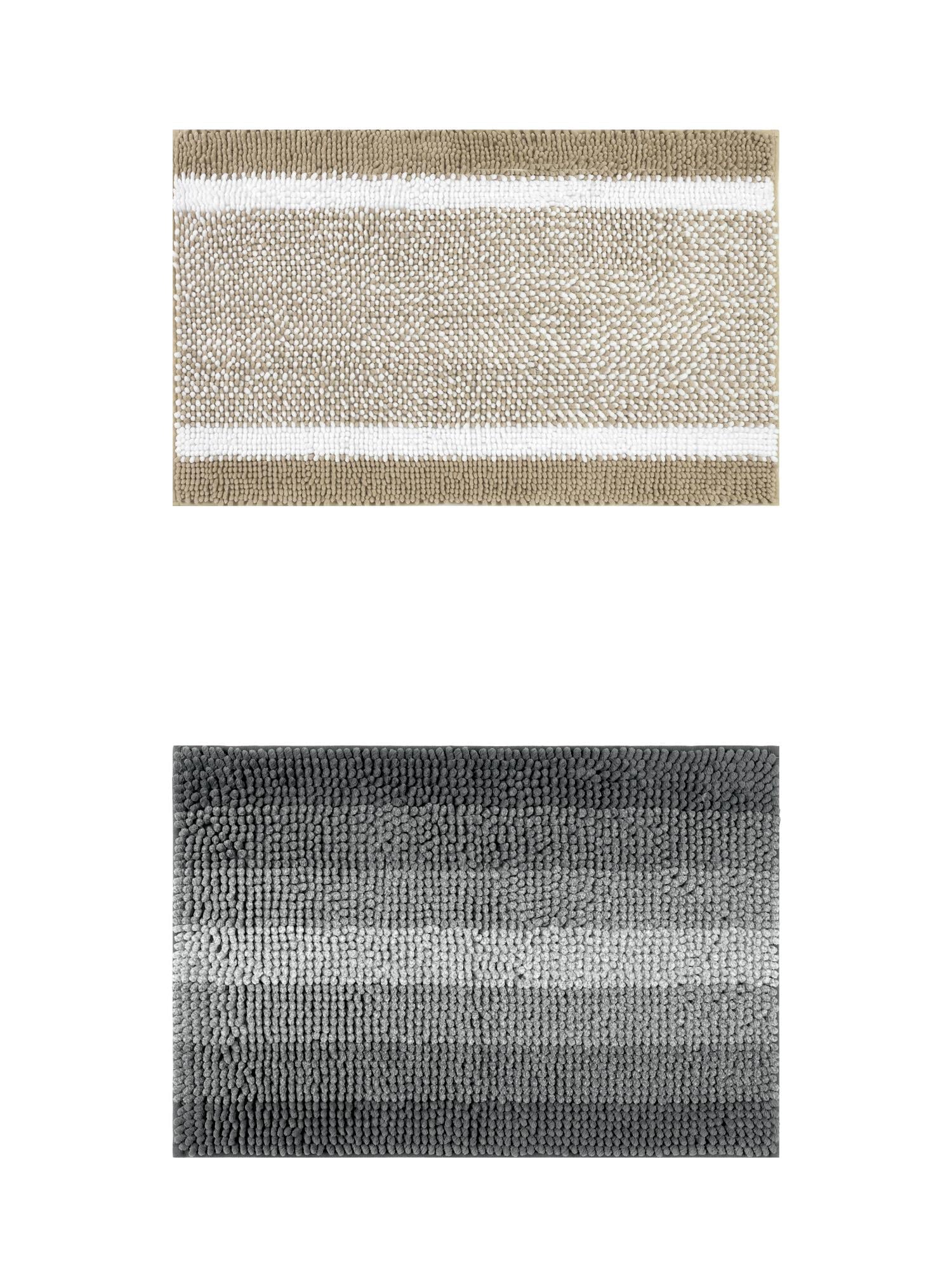 Unique Bargains 2 Pcs Chenille Soft Plush Shaggy Bathroom Rug Black/Khaki 20" x 32"