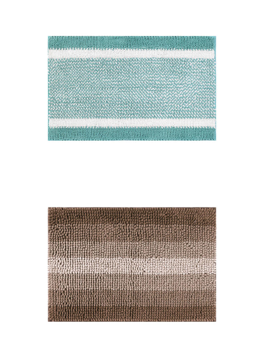 Unique Bargains 2 Pcs Chenille Soft Plush Shaggy Bathroom Rug Coffee/Green 16" x 24"