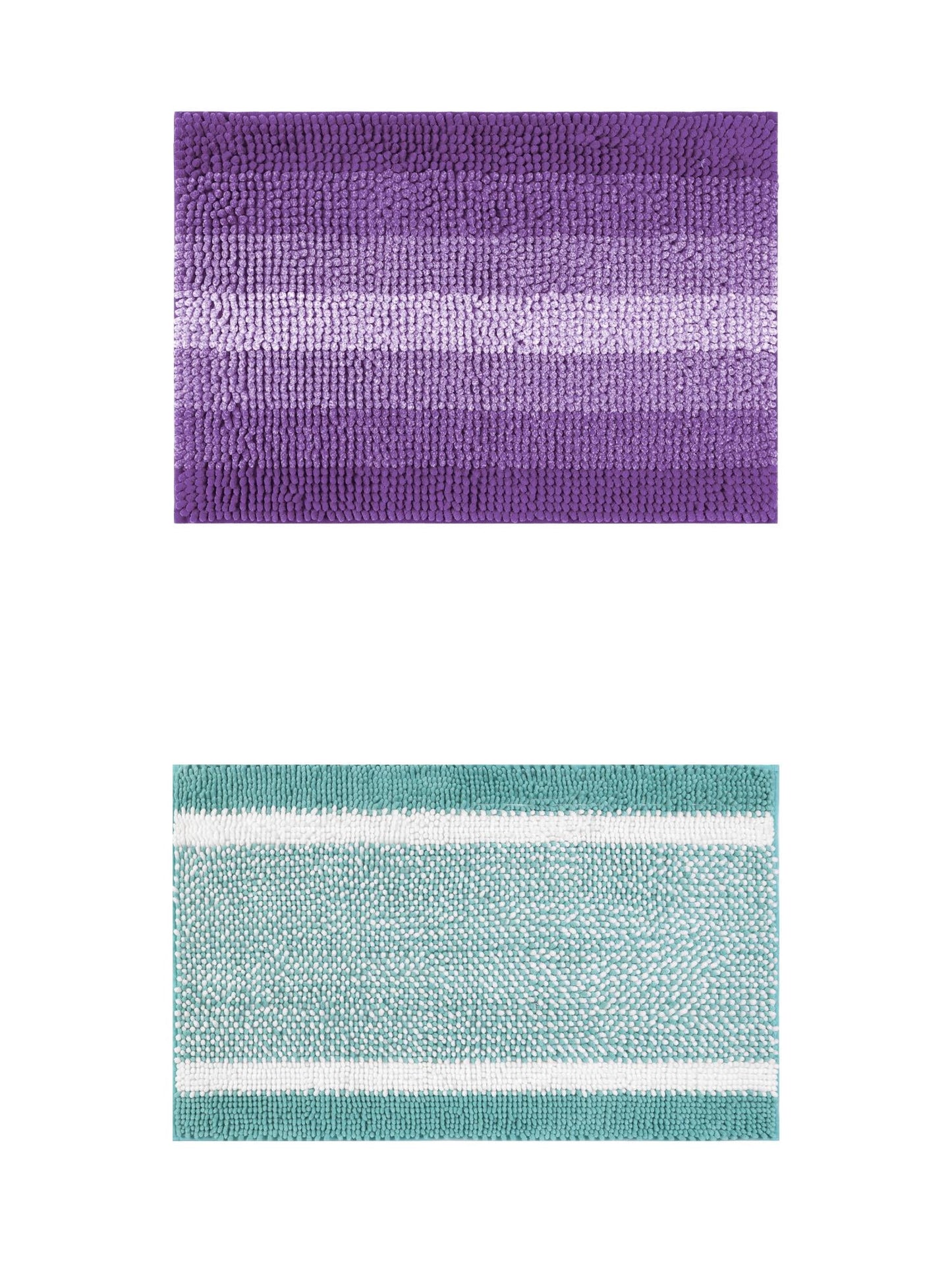 Unique Bargains 2 Pcs Chenille Soft Plush Shaggy Bathroom Rug Green/Purple 16" x 24"