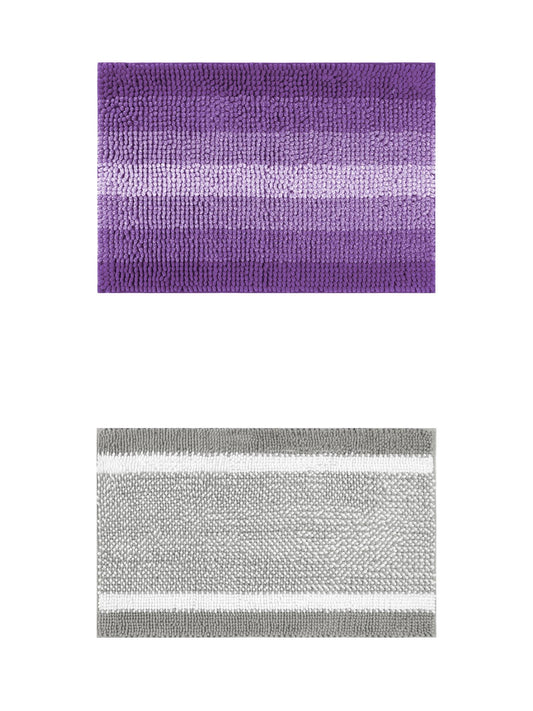 Unique Bargains 2 Pcs Chenille Soft Plush Shaggy Bathroom Rug Grey/Purple 16" x 24"