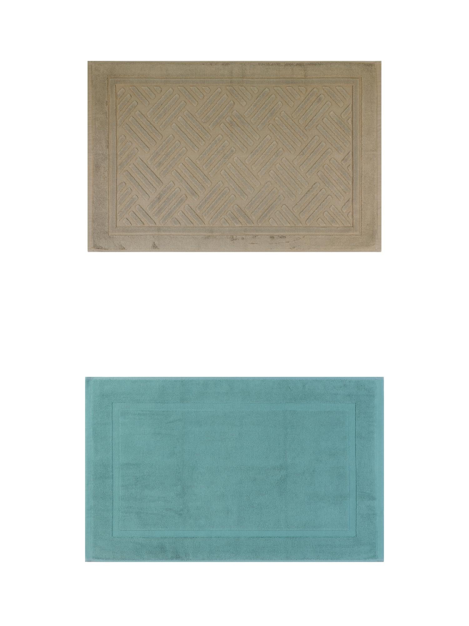 Unique Bargains 2 Pcs Cotton Banded Reversible Soft Bath Rug Blue/Khaki 20" x 32"