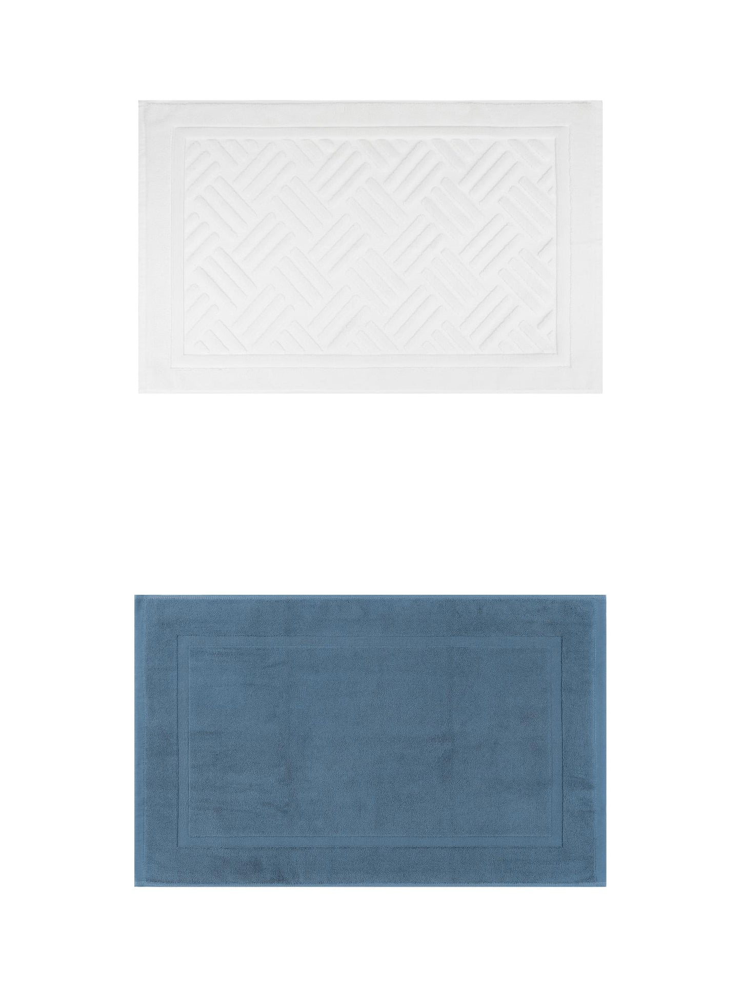 Unique Bargains 2 Pcs Cotton Banded Reversible Soft Bath Rug Dark Blue/Beige 16" x 24"