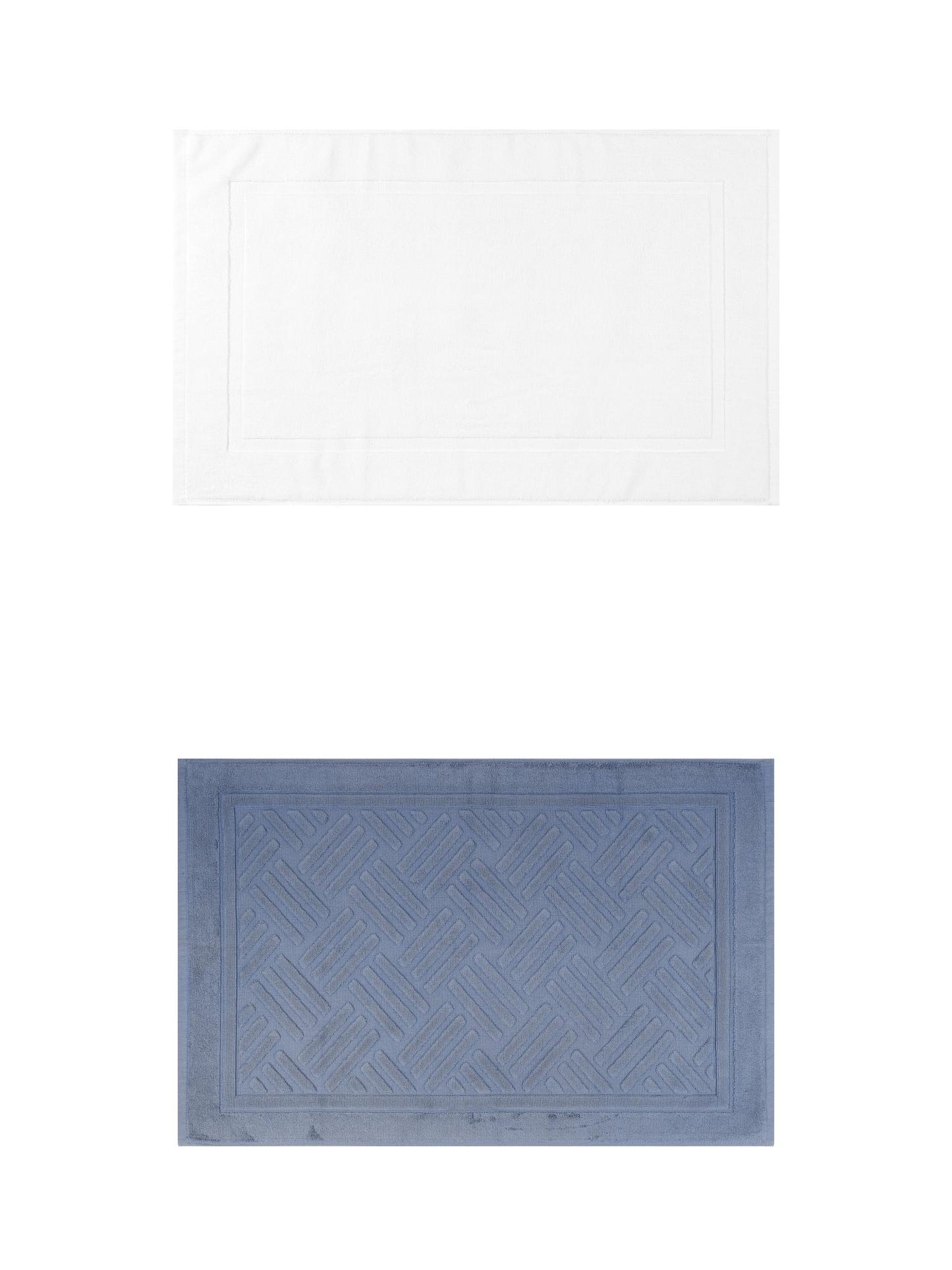 Unique Bargains 2 Pcs Cotton Banded Reversible Soft Bath Rug White/Blue 16" x 24"
