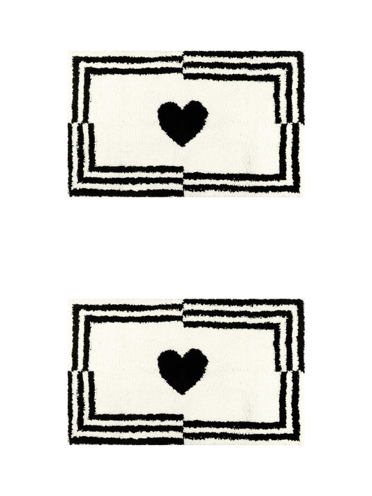 Unique Bargains 2 Pcs Cute Heart Pattern Bath Rugs Soft Absorbent Non-Slip Bath Mats Beige 16" x 24"/20" x 32"