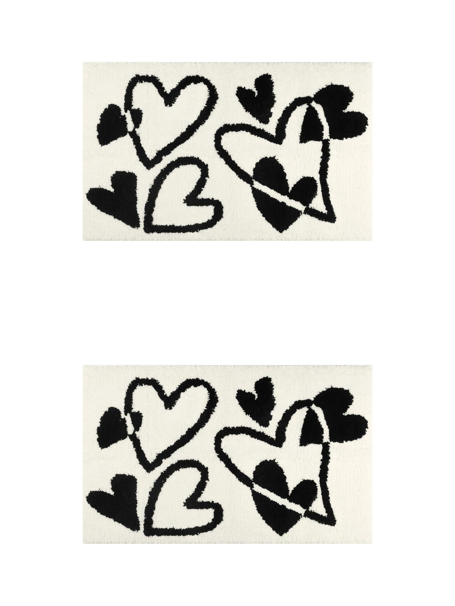 Unique Bargains 2 Pcs Cute Heart Pattern Bath Rugs Soft Absorbent Non-Slip Bath Mats Beige 20" x 32"