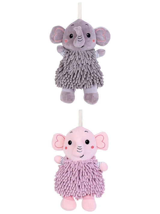 Unique Bargains 2 Pcs Elephant Hand Towel 7" x 11" Grey/Pink