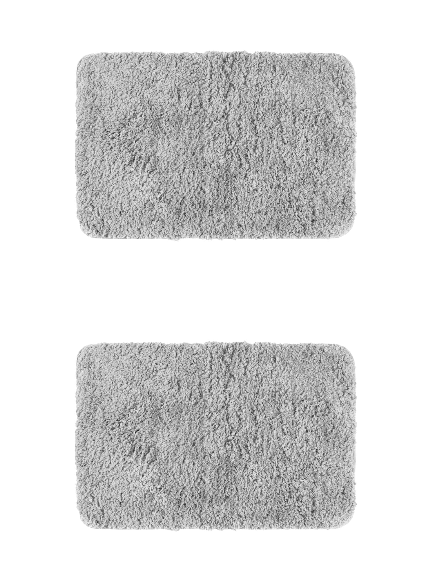 Unique Bargains 2 Pcs Extra Soft Thick Microfiber Non-Slip Plush Bath Mats Grey 16" x 24"/20" x 32"