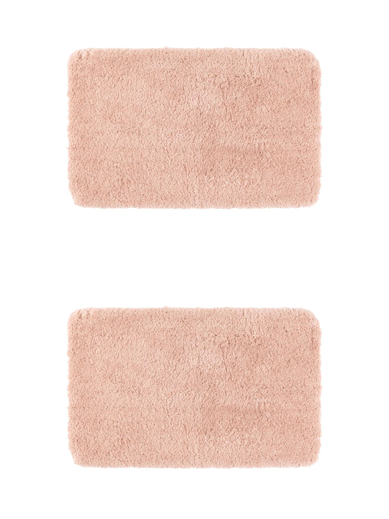Unique Bargains 2 Pcs Extra Soft Thick Microfiber Non-Slip Plush Bath Mats Pink 20" x 32"