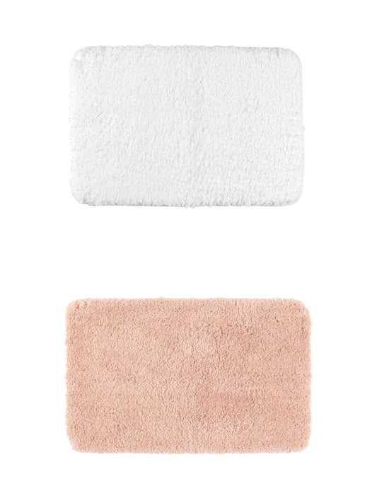 Unique Bargains 2 Pcs Extra Soft Thick Microfiber Non-Slip Plush Bath Mats Pink/White 20" x 32"