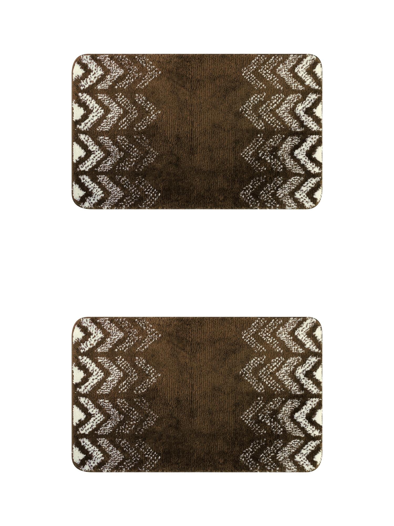 Unique Bargains 2 Pcs Geometric Patterns Bathroom Mats Absorbent Non-Slip Bath Rugs Brown 20" x 32"