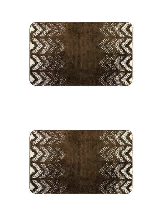 Unique Bargains 2 Pcs Geometric Patterns Bathroom Mats Absorbent Non-Slip Bath Rugs Brown 20" x 32"