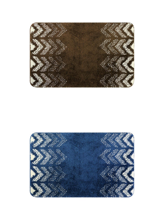 Unique Bargains 2 Pcs Geometric Patterns Bathroom Mats Absorbent Non-Slip Bath Rugs Brown/Blue 20" x 32"