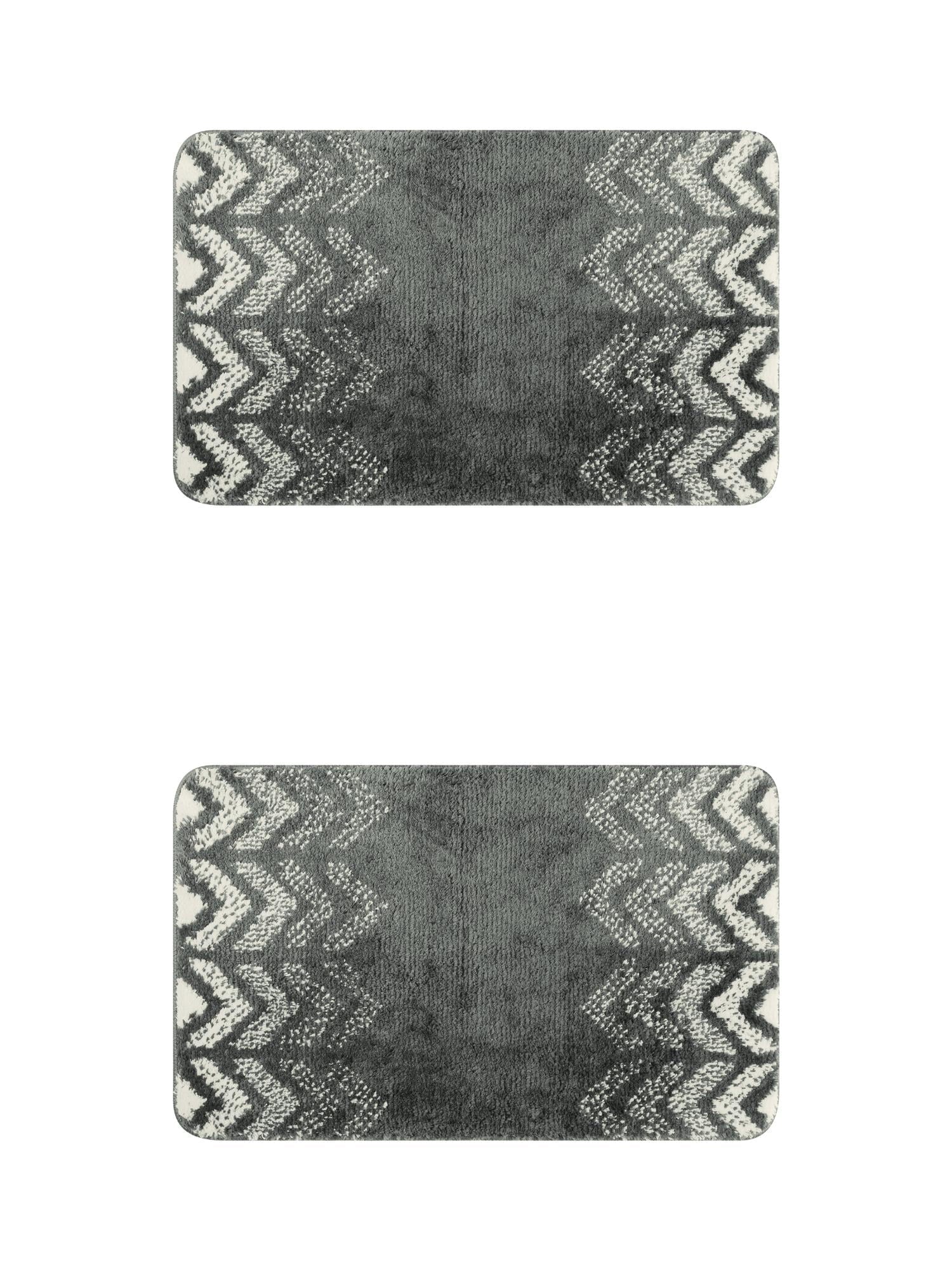 Unique Bargains 2 Pcs Geometric Patterns Bathroom Mats Absorbent Non-Slip Bath Rugs Dark Grey 16" x 24"/20" x 32"