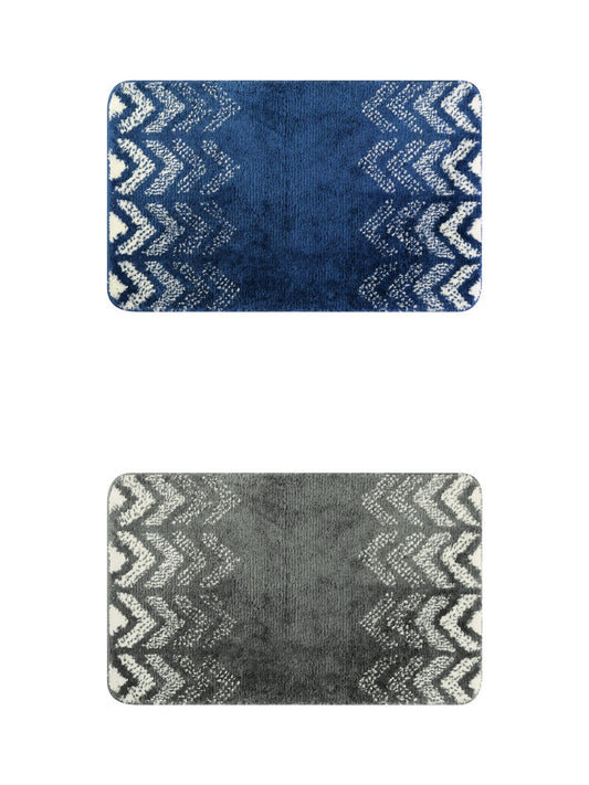 Unique Bargains 2 Pcs Geometric Patterns Bathroom Mats Absorbent Non-Slip Bath Rugs Dark Grey/Blue 16" x 24"