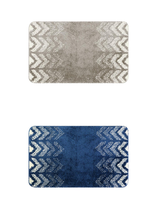 Unique Bargains 2 Pcs Geometric Patterns Bathroom Mats Absorbent Non-Slip Bath Rugs Grey/Blue 16" x 24"