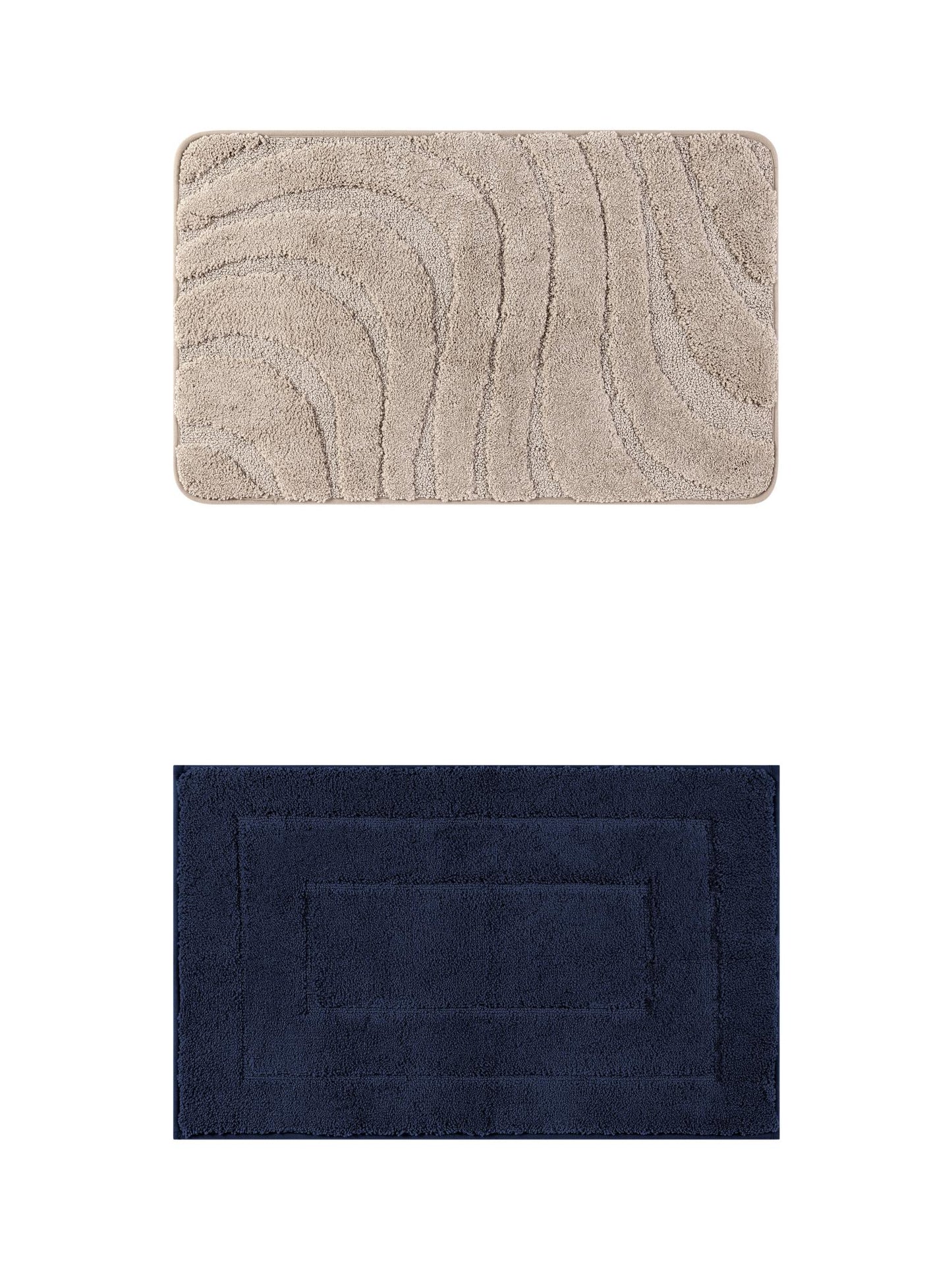 Unique Bargains 2 Pcs Geometry Absorbent Bathroom Rug Dark Blue/Khaki 16" x 24"