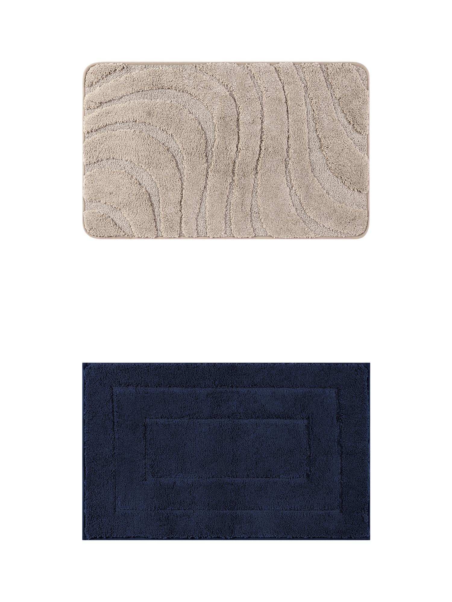 Unique Bargains 2 Pcs Geometry Absorbent Bathroom Rug Dark Blue/Khaki 20" x 32"