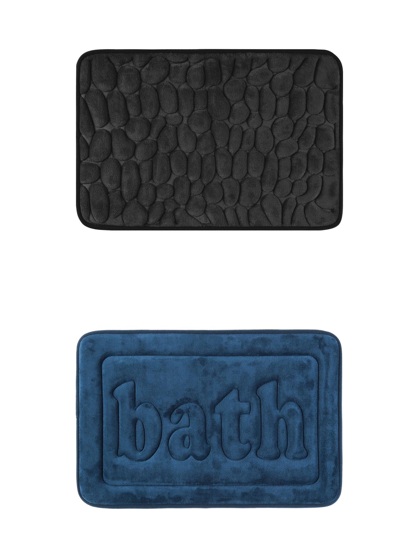 Unique Bargains 2 Pcs Memory Foam Absorbent Bathroom Rugs Black/Dark Blue 20" x 32"