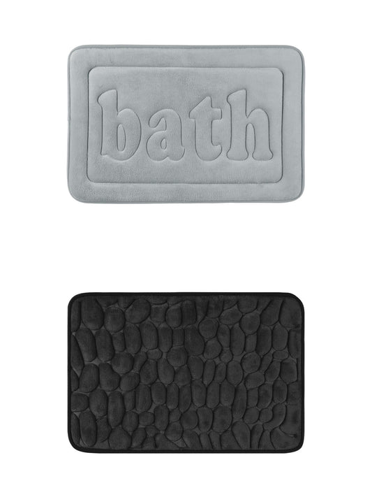Unique Bargains 2 Pcs Memory Foam Absorbent Bathroom Rugs Black/Light Grey 20" x 32"