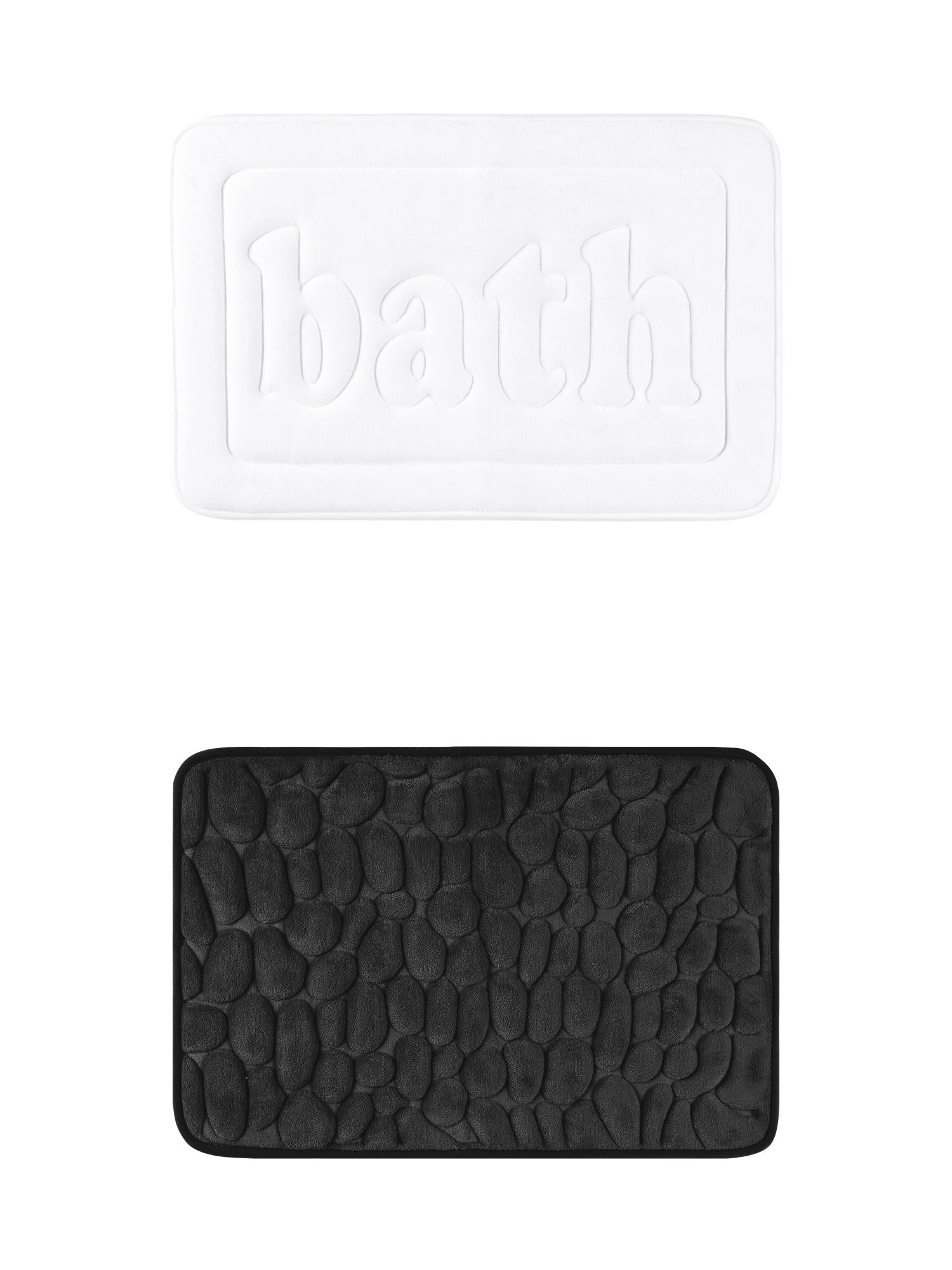 Unique Bargains 2 Pcs Memory Foam Absorbent Bathroom Rugs Black/White 20" x 32"