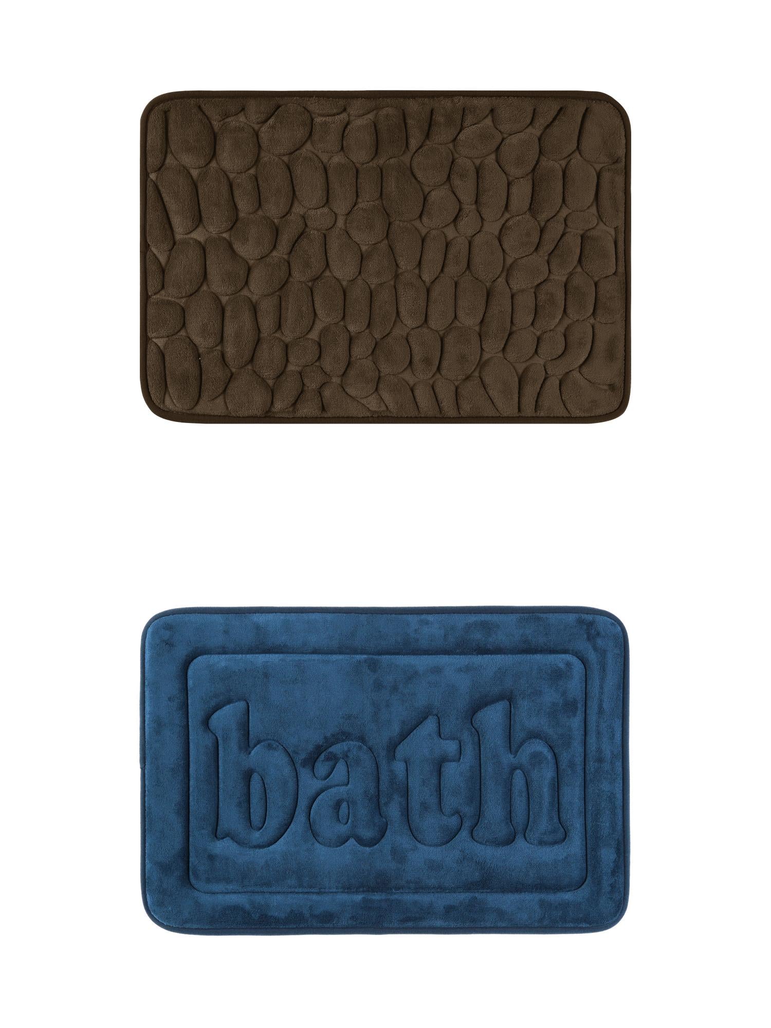 Unique Bargains 2 Pcs Memory Foam Absorbent Bathroom Rugs Dark Blue/Brown 20" x 32"