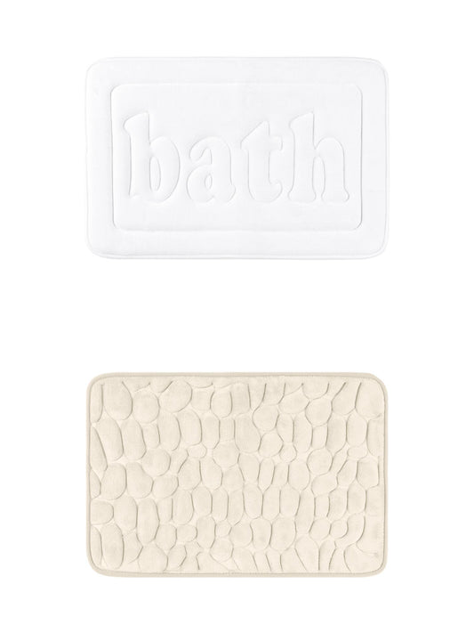 Unique Bargains 2 Pcs Memory Foam Absorbent Bathroom Rugs Khaki/White 16" x 24"
