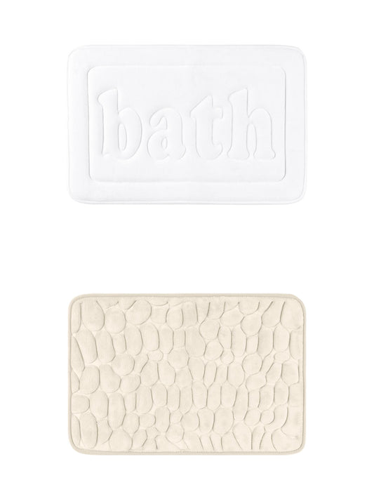Unique Bargains 2 Pcs Memory Foam Absorbent Bathroom Rugs Khaki/White 20" x 32"