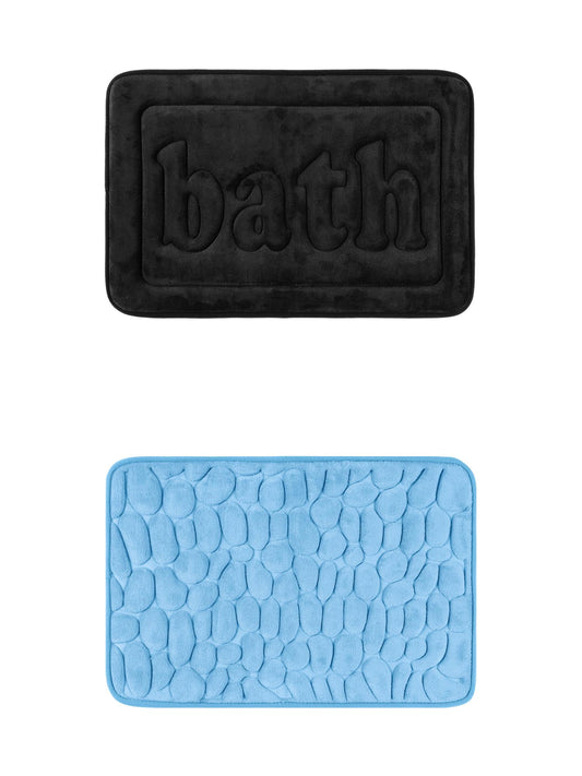 Unique Bargains 2 Pcs Memory Foam Absorbent Bathroom Rugs Light Blue/Black 16" x 24"