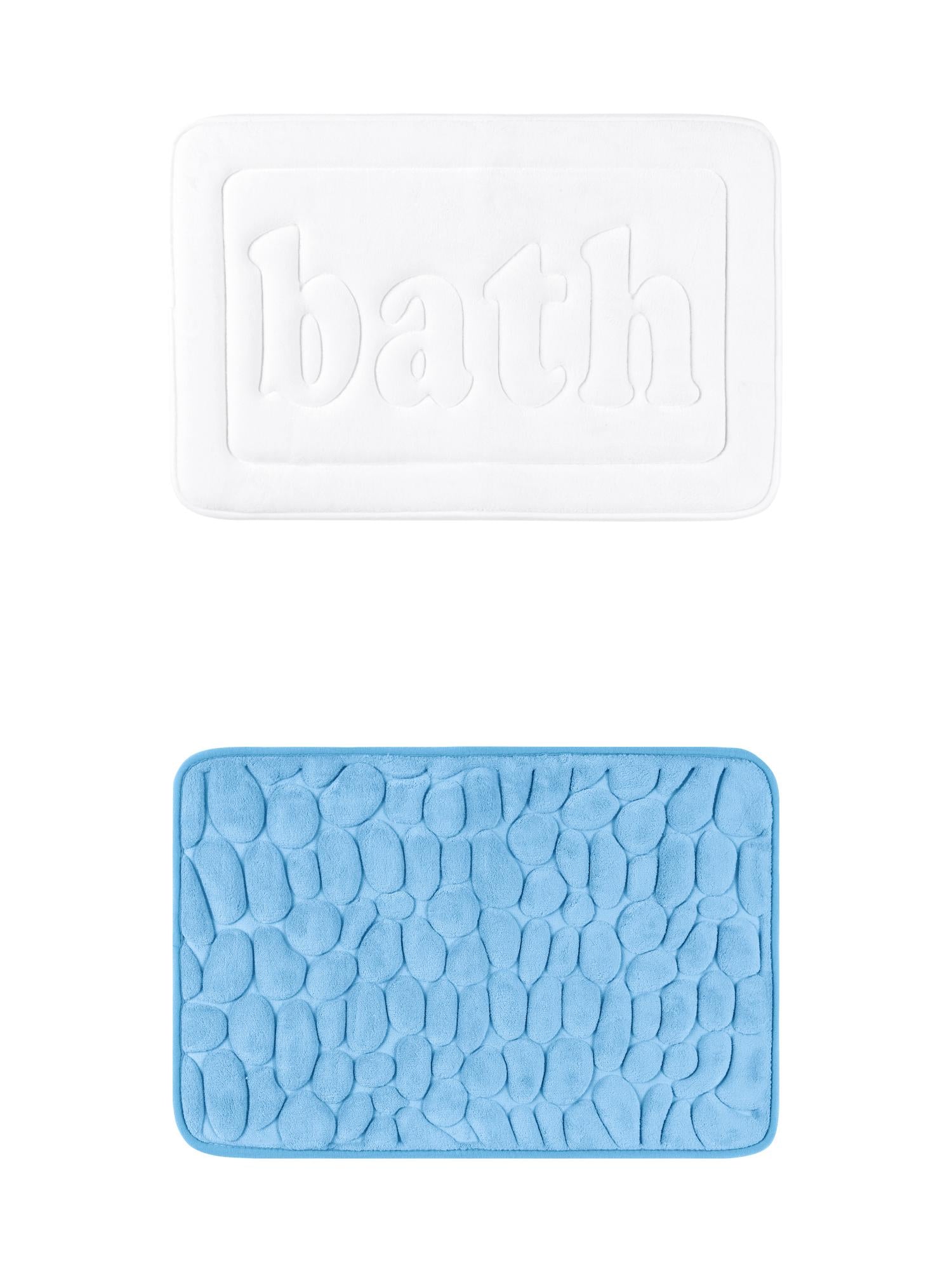 Unique Bargains 2 Pcs Memory Foam Absorbent Bathroom Rugs Light Blue/White 16" x 24"