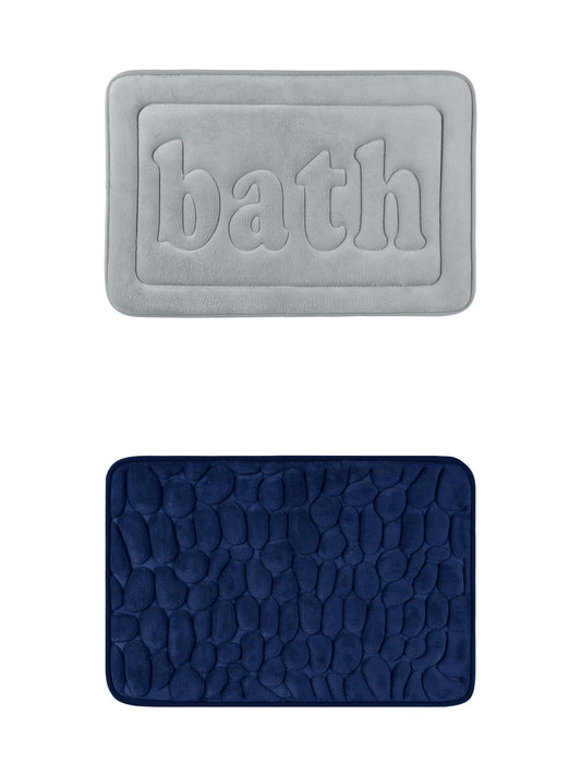 Unique Bargains 2 Pcs Memory Foam Absorbent Bathroom Rugs Light Grey/Navy Blue 16" x 24"