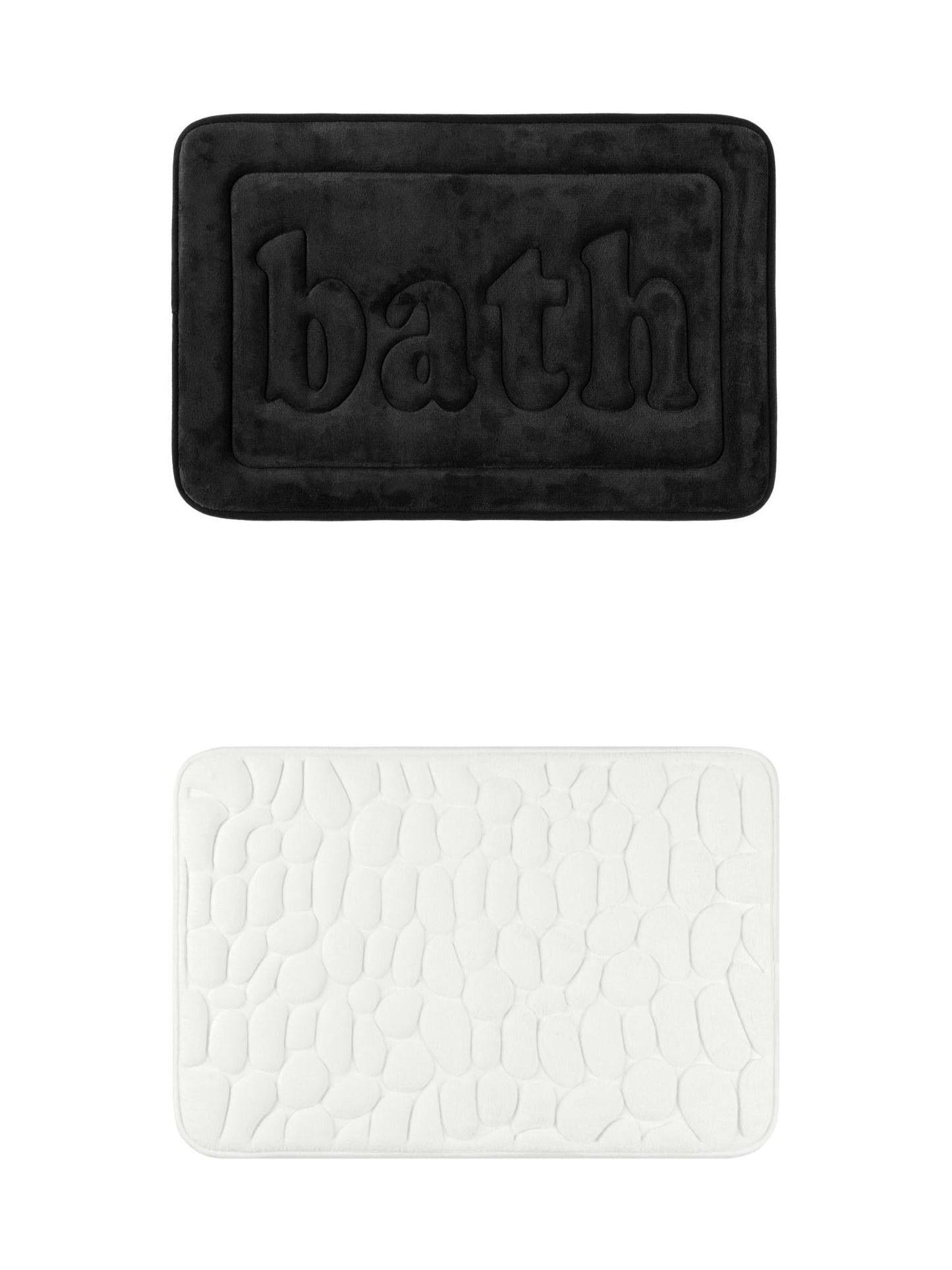 Unique Bargains 2 Pcs Memory Foam Absorbent Bathroom Rugs Milky White/Black 16" x 24"