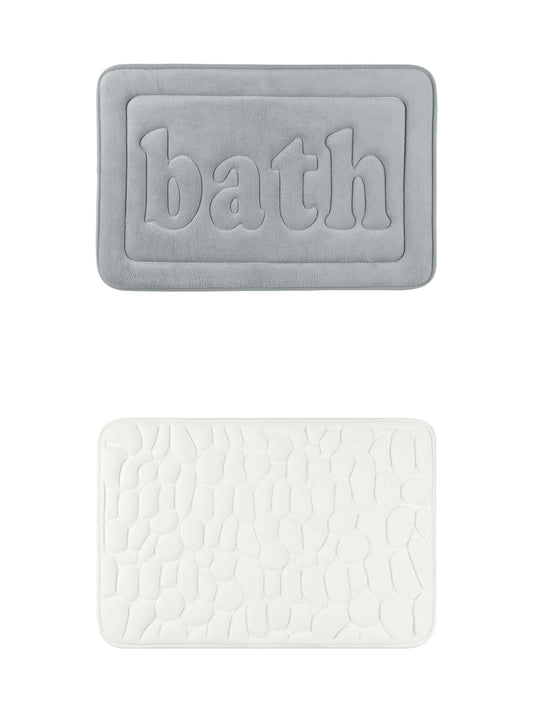 Unique Bargains 2 Pcs Memory Foam Absorbent Bathroom Rugs Milky White/Light Grey 20" x 32"