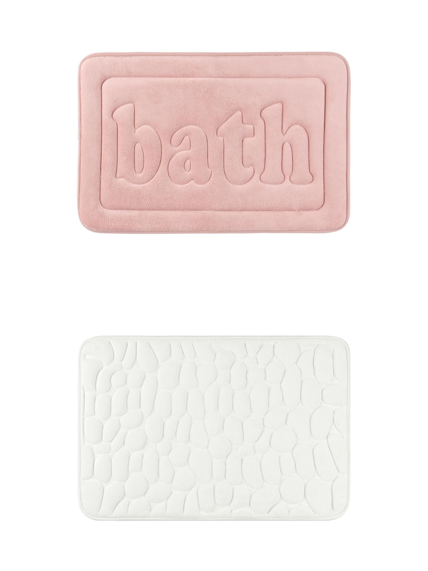 Unique Bargains 2 Pcs Memory Foam Absorbent Bathroom Rugs Milky White/Pink 16" x 24"