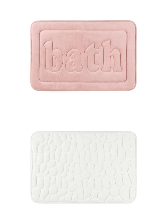 Unique Bargains 2 Pcs Memory Foam Absorbent Bathroom Rugs Milky White/Pink 16" x 24"