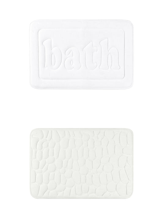 Unique Bargains 2 Pcs Memory Foam Absorbent Bathroom Rugs Milky White/White 20" x 32"