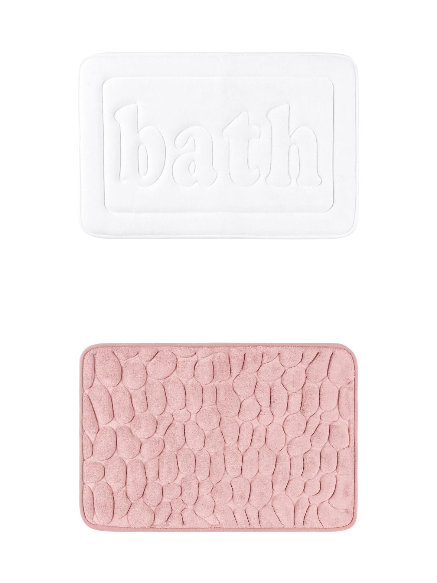 Unique Bargains 2 Pcs Memory Foam Absorbent Bathroom Rugs White/Pink 16" x 24"