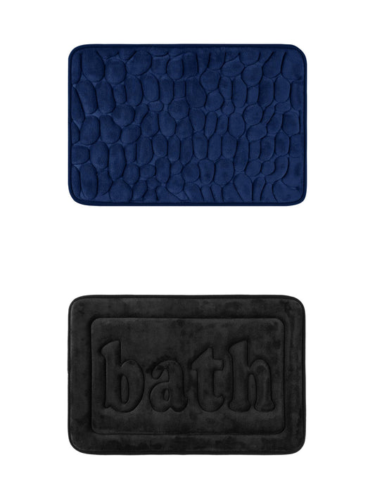 Unique Bargains 2 Pcs Memory Foam Rugs Black/Navy Blue 16" x 24"