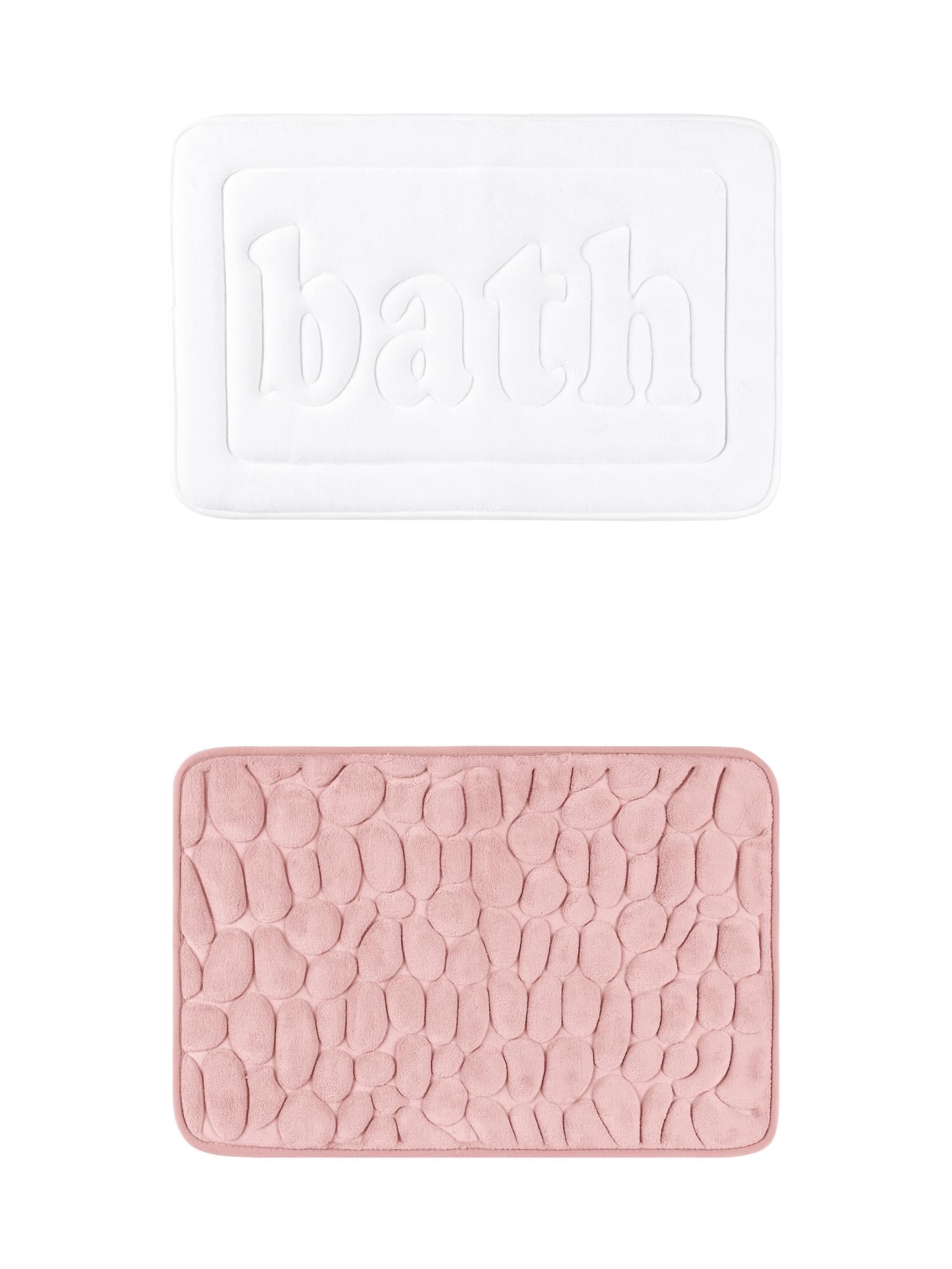 Unique Bargains 2 Pcs Memory Foam Rugs White/Pink 16" x 24"