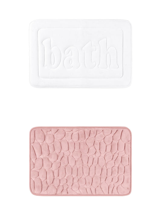 Unique Bargains 2 Pcs Memory Foam Rugs White/Pink 16" x 24"