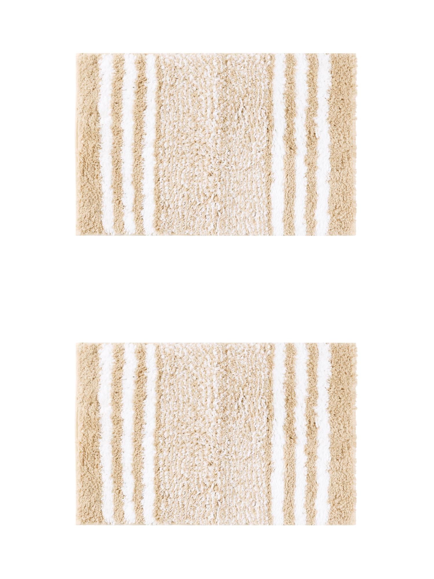 Unique Bargains 2 Pcs Microfiber Fluffy Striped Bath Rugs Non-Slip Absorbent Floor Mat Beige/Grey 20" x 32"