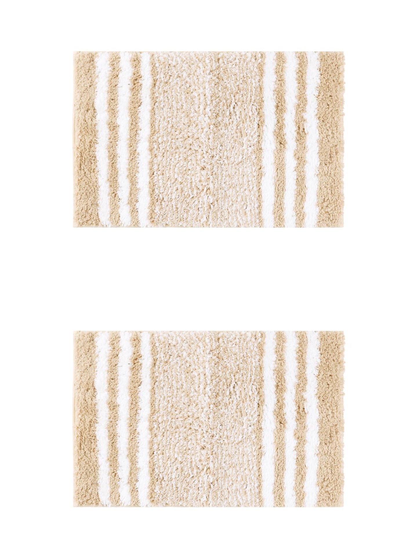 Unique Bargains 2 Pcs Microfiber Fluffy Striped Bath Rugs Non-Slip Absorbent Floor Mat Beige 20" x 32"