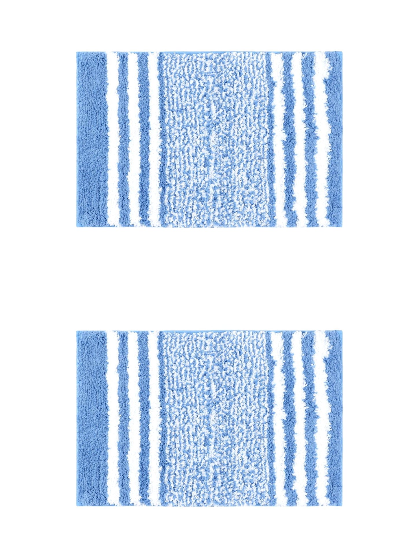 Unique Bargains 2 Pcs Microfiber Fluffy Striped Bath Rugs Non-Slip Absorbent Floor Mat Blue 16" x 24"