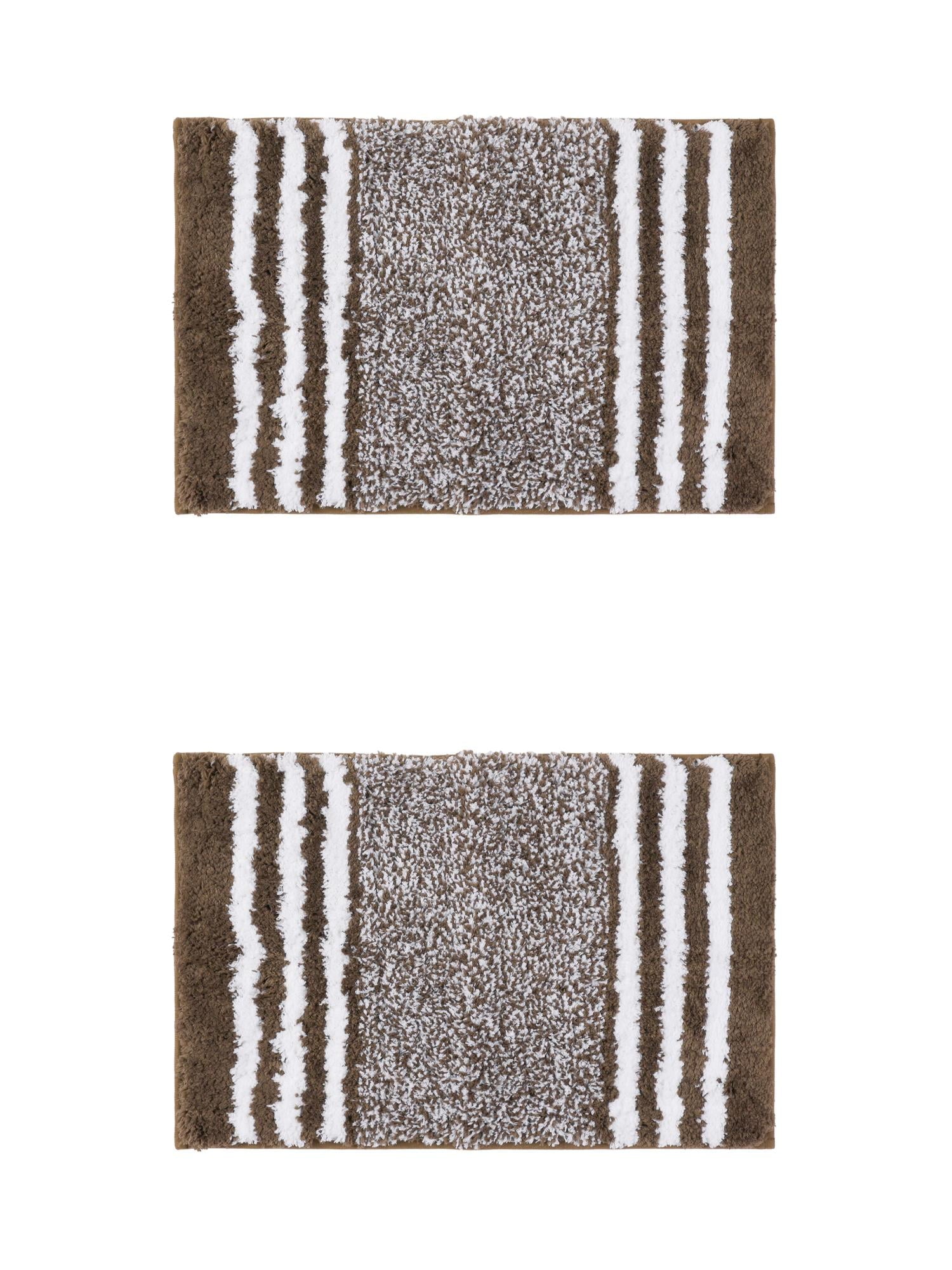 Unique Bargains 2 Pcs Microfiber Fluffy Striped Bath Rugs Non-Slip Absorbent Floor Mat Brown 20" x 32"