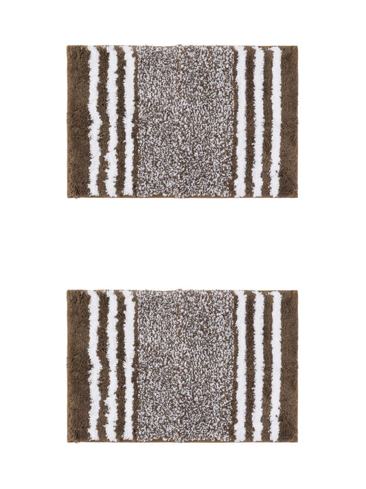 Unique Bargains 2 Pcs Microfiber Fluffy Striped Bath Rugs Non-Slip Absorbent Floor Mat Brown 20" x 32"
