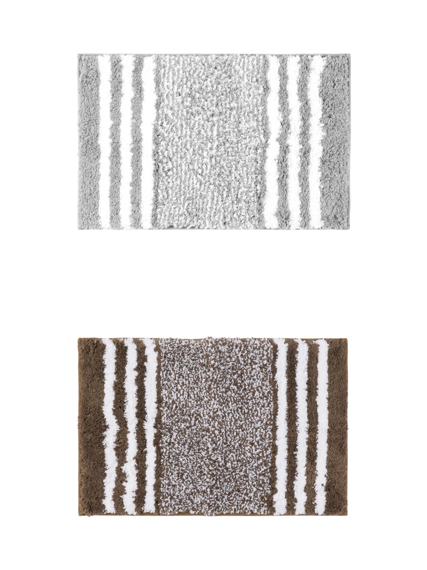 Unique Bargains 2 Pcs Microfiber Fluffy Striped Bath Rugs Non-Slip Absorbent Floor Mat Grey/Brown 20" x 32"