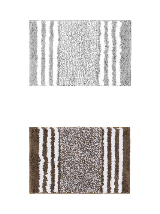 Unique Bargains 2 Pcs Microfiber Fluffy Striped Bath Rugs Non-Slip Absorbent Floor Mat Grey/Brown 20" x 32"