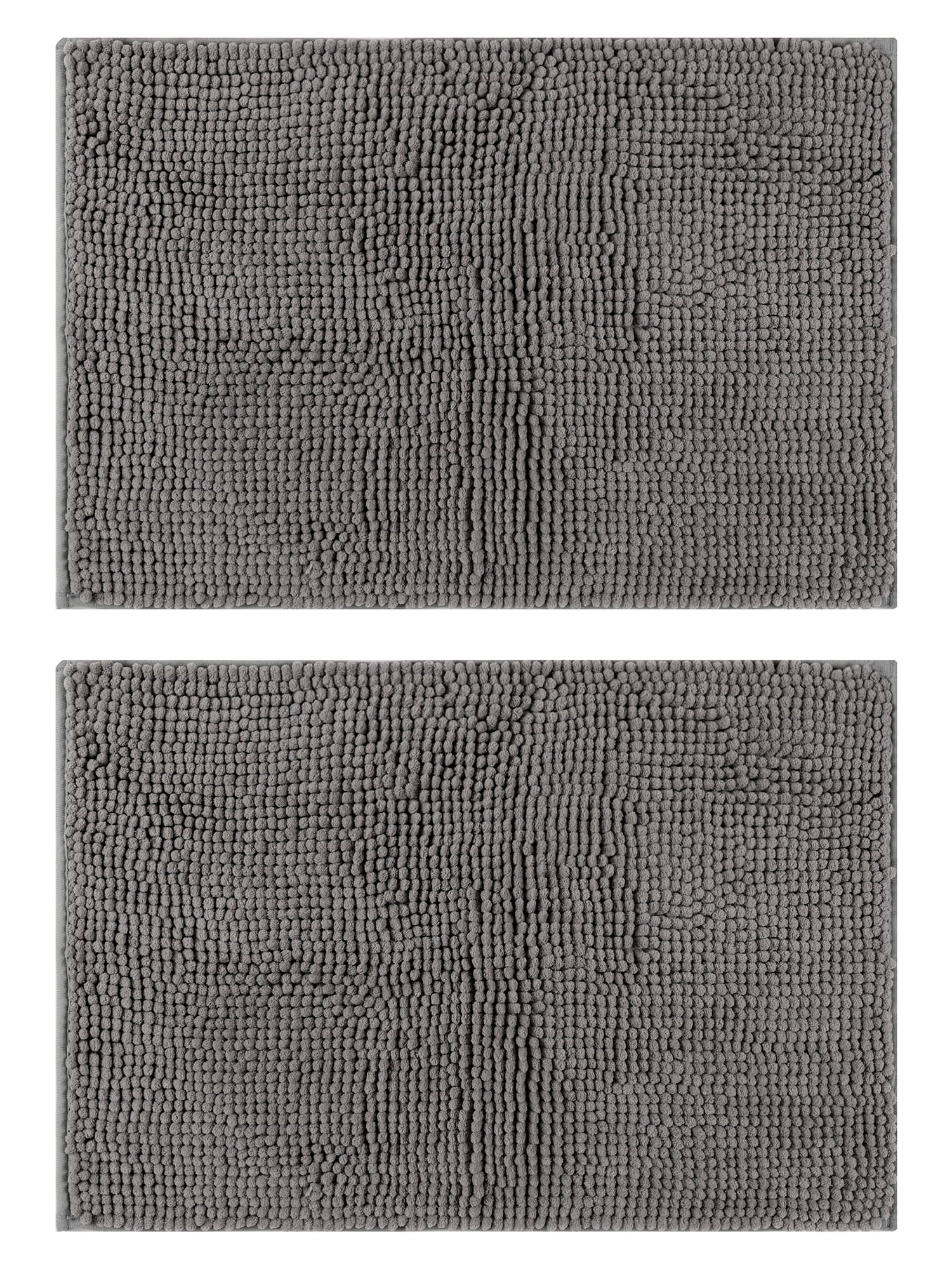 Unique Bargains 2 Pcs Microfiber Non-Slip Bathroom Mat Plush Fluffy Quick Dry Bath Rugs Grey 20" x 32"