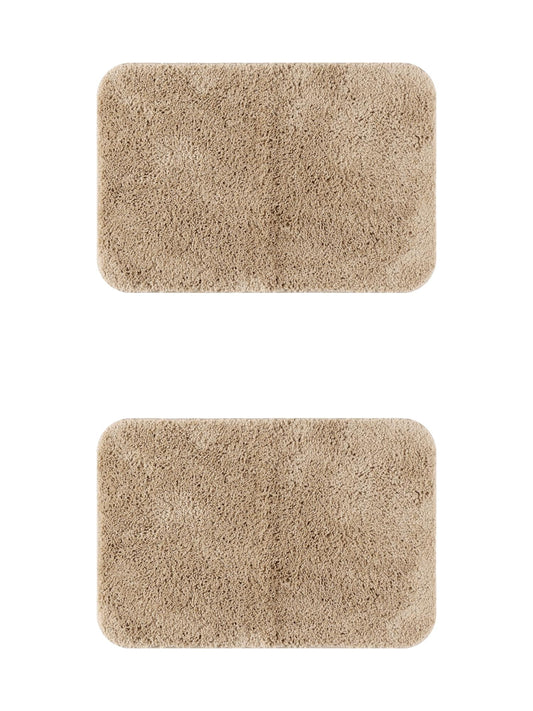 Unique Bargains 2 Pcs Non-Slip Extra Soft Plush Quick Dry Anti Skid Shaggy Bath Mats Khaki 20" x 32"